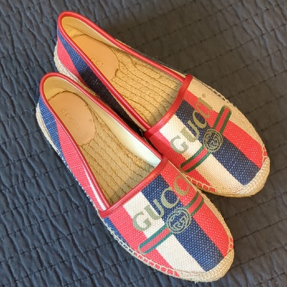 Gucci Shoes - Gucci Sylvie Striped Canvas Espadrille Sz. 10